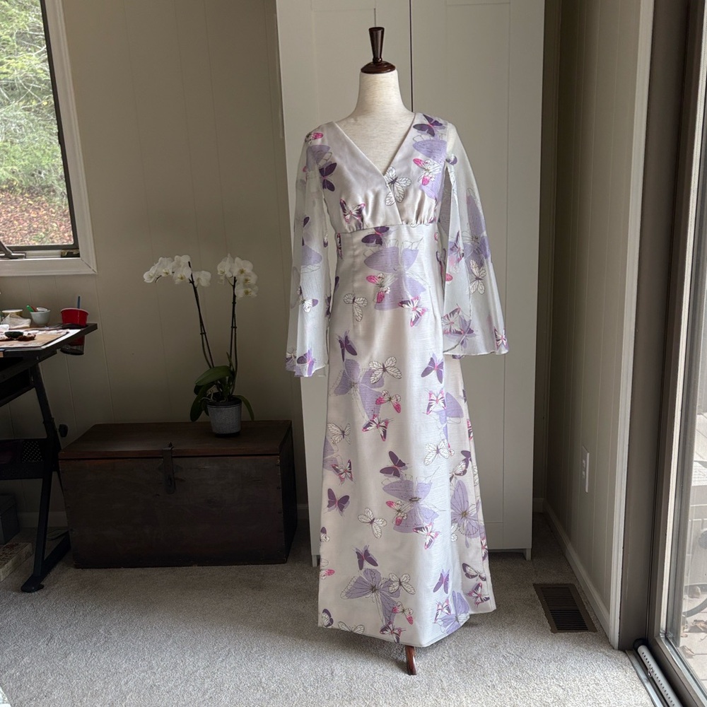 Vintage 1960's Alfred Shaheen! Floral Butterfly Kimono Hostess Dress Sz 10/6 - Picture 2 of 14